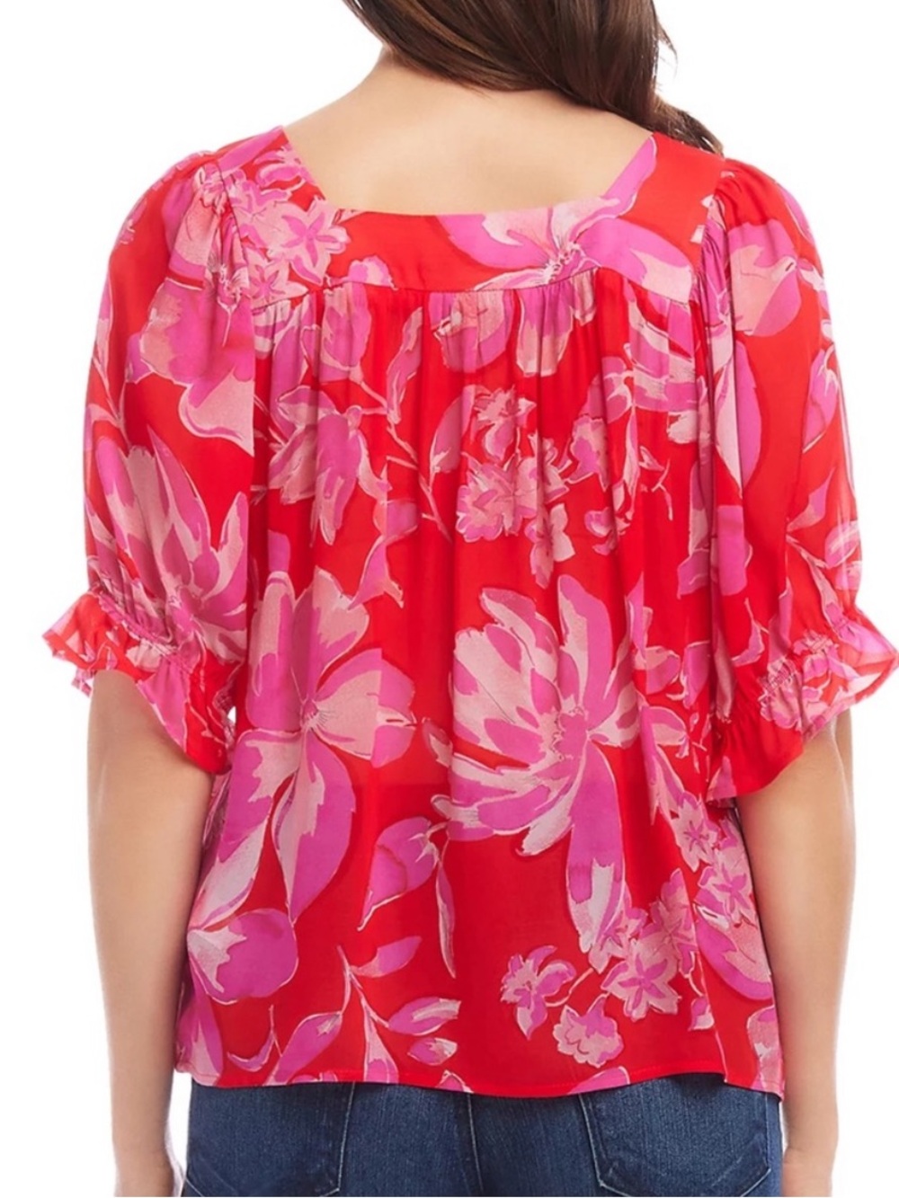 Karen Kane Floral Square-Neck Blouse Medium - Picture 11 of 12